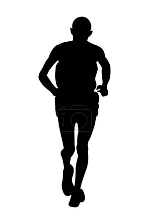 Illustration for Elderly man runner running sports race, black silhouette on white background, sports vector illustration - Royalty Free Image