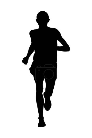 Ilustración de Corredor masculino líder carrera maratón, silueta negra sobre fondo blanco, vector deportivo ilustración, juegos olímpicos de verano - Imagen libre de derechos
