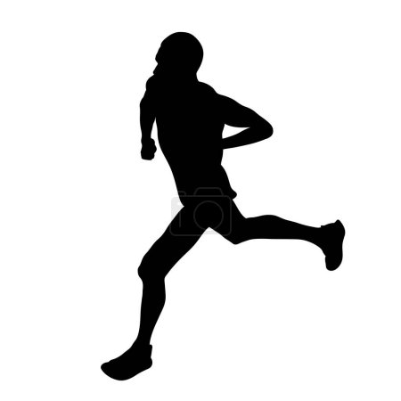 Téléchargez les illustrations : Silhouette noire athlète masculin marathon de course, figure sur fond blanc, illustration vectorielle de sport - en licence libre de droit