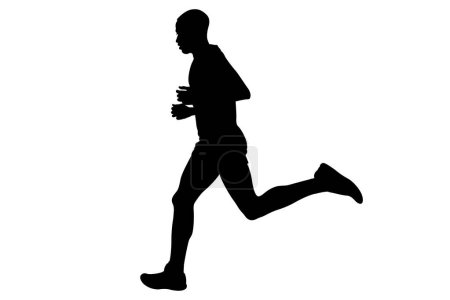 Illustration for Black silhouette kenyan athlete marathon runner running on white background, vector illustration, summer olympic games - Royalty Free Image