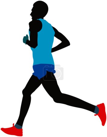 Téléchargez les illustrations : Athlète homme coureur marathon de course silhouette couleur - en licence libre de droit