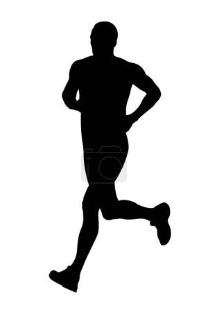 Illustration for Male runner athlete run marathon black silhouette on white background, vector illustration, summer sports games - Royalty Free Image