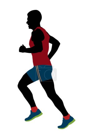 Illustration for Male middle-aged runner running race colored silhouette on white background, vector illustration - Royalty Free Image