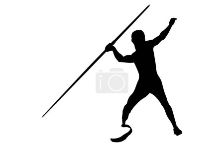 Illustration for Javelin throw athlete disabled amputee on prosthesis black silhouette - Royalty Free Image