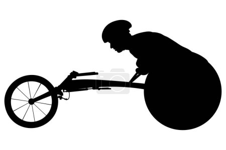 Illustration for Athlete racer on wheelchair racing track black silhouette - Royalty Free Image
