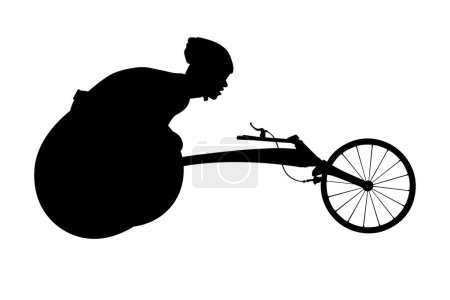 Illustration for Disabled athlete in racing wheelchair black silhouette - Royalty Free Image