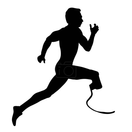 Illustration for Disabled athlete on prosthesis running black silhouette - Royalty Free Image