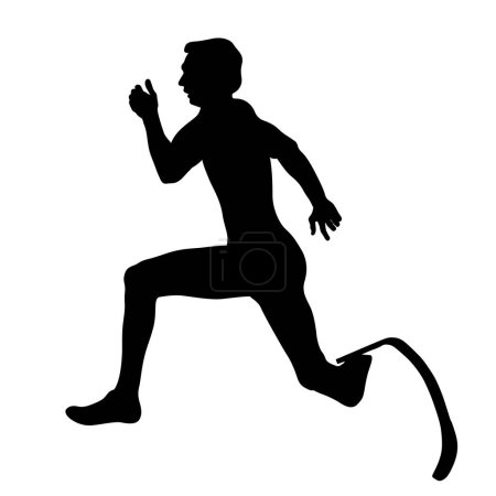 Illustration for Disabled runner on prosthesis running black silhouette - Royalty Free Image