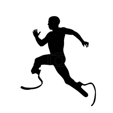 Illustration for Disabled runner on prosthetics running black silhouette - Royalty Free Image