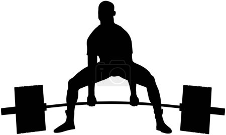Illustration for Powerlifter exercise barbell deadlift in powerlifting black silhouette - Royalty Free Image