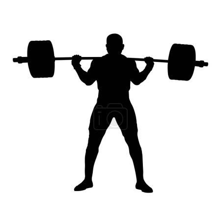 Illustration for Male powerlifter stand with barbell on shoulders to squatting - Royalty Free Image