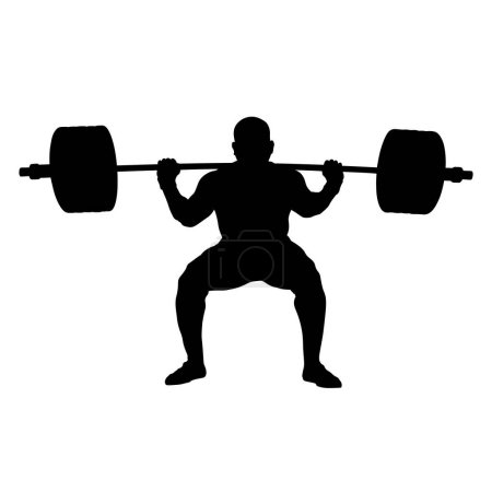 Ilustración de Levantador de pesas atleta con barra en los hombros en cuclillas - Imagen libre de derechos