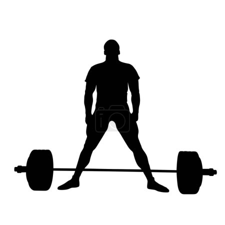 Illustration for Athlete powerlifter stand before exercise deadlift black silhouette - Royalty Free Image