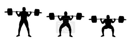 set athlete powerlifter exercise powerlifting: stand, half squat, squat. vector illustration