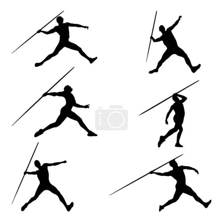 Illustration for Set black silhouette athlete javelin throw on white background, summer olympic sports, vector illustration - Royalty Free Image