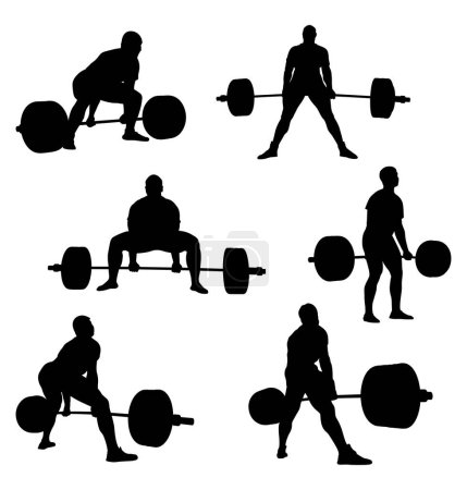 Illustration for Set athlete powerlifter deadlift black silhouette powerlifting competition, sports vector - Royalty Free Image