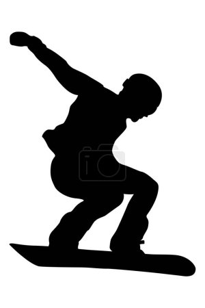 Ilustración de Atleta snowboard salto snowboard competición, vista lateral, negro silueta deportes vector ilustración sobre fondo blanco - Imagen libre de derechos