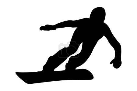 Téléchargez les illustrations : Snowboarder athlète en descente compétition de snowboard, vue latérale, silhouette noire vecteur sportif illustration sur fond blanc - en licence libre de droit