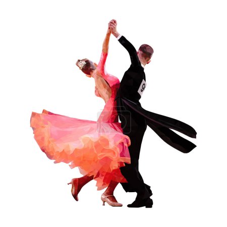 Ilustración de Poligonal deporte pareja bailarines en baile de salón, vector de color sobre fondo blanco - Imagen libre de derechos