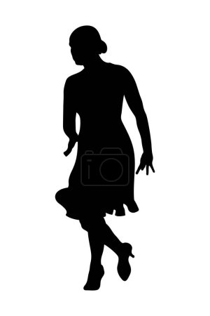Illustration for Silhouette woman dancer in latin american dancing program, black figure on white background, vector illustration - Royalty Free Image
