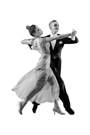Illustration for Couple of dancers ballroom dancing polygonal shade of gray - Royalty Free Image