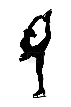 Illustration for Girl figure skater perform element biellmann spin in figure skating, black silhouette on white background, vector illustration - Royalty Free Image