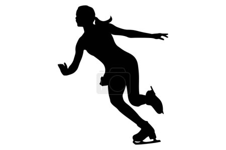 Téléchargez les illustrations : Femme patineuse dansant patinage artistique, silhouette noire sur fond blanc, illustration vectorielle - en licence libre de droit