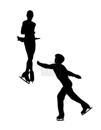 Illustration for Sports couple figure skating performs thrown, black silhouette on white background, vector illustration - Royalty Free Image