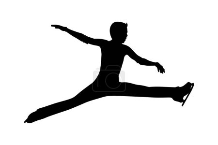 Illustration for Young male figure skater perform split jump, black silhouette on white background, vector illustration - Royalty Free Image