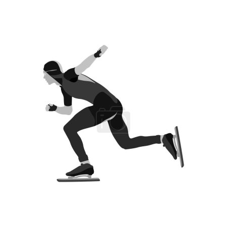 Téléchargez les illustrations : Athlète patineur de vitesse noir et blanc silhouette sur fond blanc, illustration vectorielle de sport - en licence libre de droit