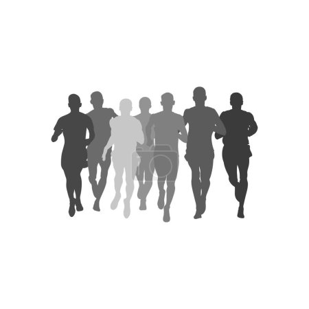 Téléchargez les illustrations : Silhouette groupe hommes athlètes coureurs courir ensemble sur fond blanc, illustration vectorielle de sport - en licence libre de droit