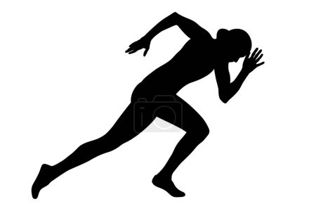Téléchargez les illustrations : Athlète féminine au départ course de sprint, mettant en valeur la puissance et la détermination, silhouette noire sur fond blanc - en licence libre de droit
