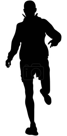 Illustration for Male runner running downhill black silhouette - Royalty Free Image