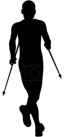 Ilustración de Atleta corredor corriendo montaña maratón negro silueta - Imagen libre de derechos