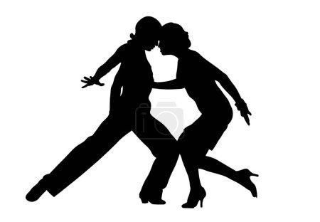 Tänzerpaar Mann und Frau, tanzender Tango, schwarze Silhouette auf weißem Hintergrund, Vektorillustration