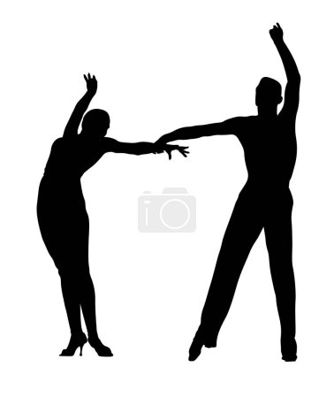 Illustration for Dancing couple man and woman holding hands, black silhouette on white background, vector illustration - Royalty Free Image