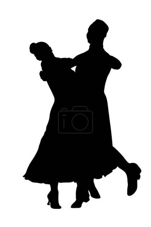 Ilustración de Bailarina de pareja bailando vals, silueta negra sobre fondo blanco, ilustración vectorial - Imagen libre de derechos