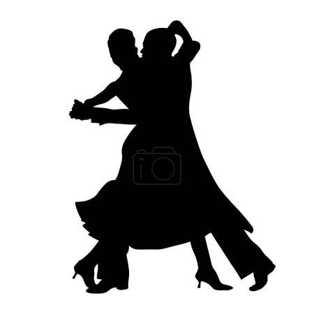 couple dancer dancing tango, black silhouette on white background, vector illustration