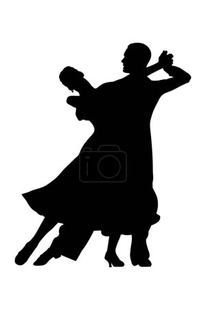 sports couple dancer dancing viennese waltz, black silhouette on white background, vector illustration