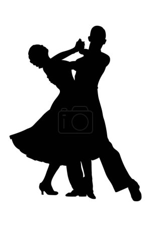 Ilustración de Pareja bailarina bailando vals vienés, silueta negra sobre fondo blanco, ilustración vectorial - Imagen libre de derechos