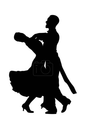 Illustration for Sports dancer dancing tango, side view black silhouette on white background, vector illustration - Royalty Free Image