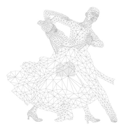 couple dancer dancing, grid triangles on white background, wireframe vector