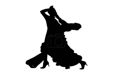 Illustration for Sports dancer athlete dancing waltz, side view black silhouette on white background, vector illustration - Royalty Free Image
