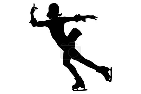 Illustration for Dancing woman skater in ice figure skating, rear view black silhouette on white background, vector illustration - Royalty Free Image