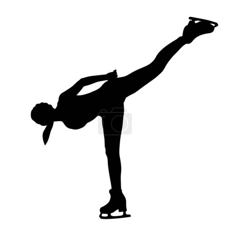 female figure skater layback spin in figure skating, black silhouette on white background, vector illustration