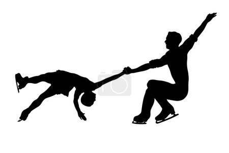 Téléchargez les illustrations : Couple sportif patinage artistique effectue spirale de la mort, silhouette noire sur fond blanc, illustration vectorielle - en licence libre de droit