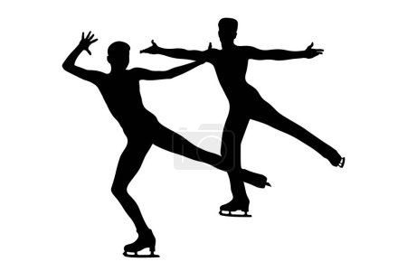 dancing couple skater in figure skating competition black silhouette on white background, vector illustration