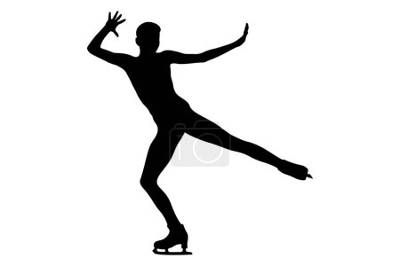 dancing young woman skater in figure skating competition, black silhouette on white background, vector illustration