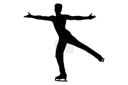 male figure skater dancing figure skating competition, black silhouette on white background, vector illustration