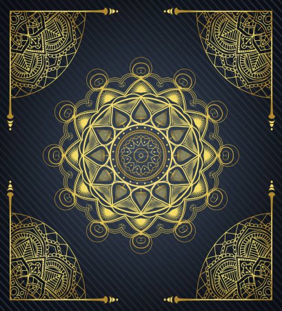 Téléchargez les photos : Mandala décoratif de luxe design fond noir en vecteur de couleur or, illustration vectorielle de couleur or design Ramadan mandala - en image libre de droit